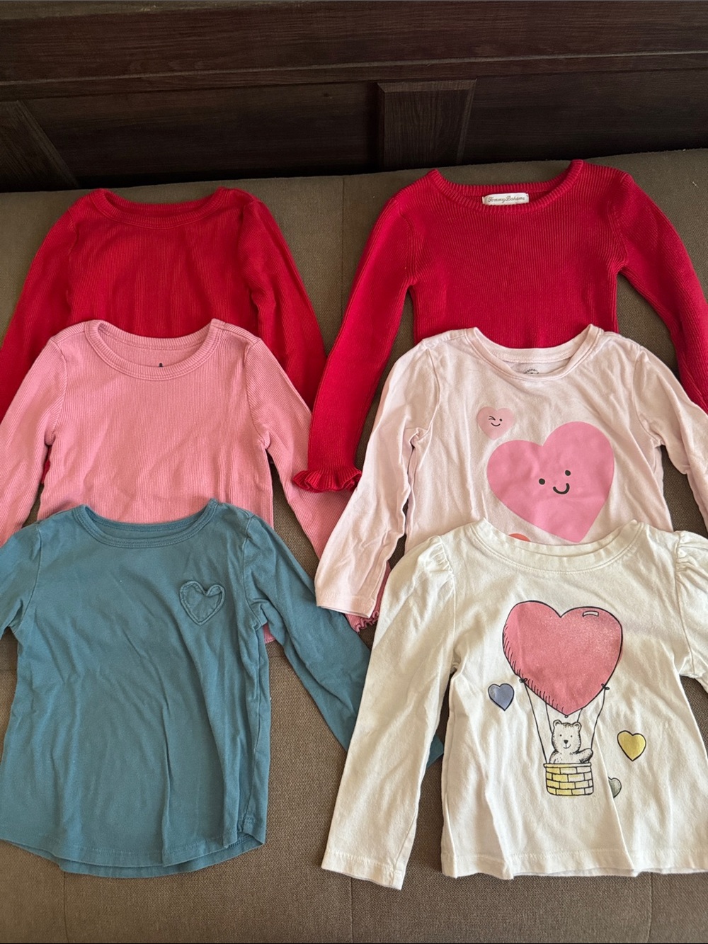 Girls' Long-Sleeve Heart Mix Shirt Set - Pink, Red, Blue, Cream